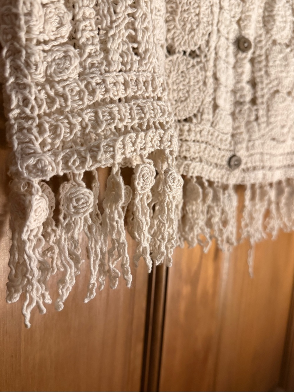 Rebellion Cream Crochet Fringe Button-Front Tunic - Picture 5 of 6